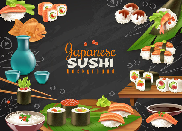 Japanse sushi achtergrond - Vector, afbeelding