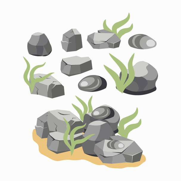 conjunto de piedras de roca, colocadas en el suelo
 - Vector, imagen