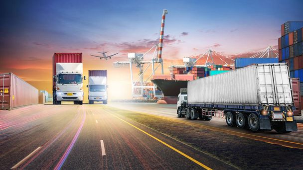 Logistik Import Export Hintergrund und Transportindustrie von Containerfrachtschiff - Foto, Bild
