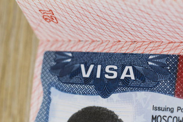 Штамп на ID-паспорт с визой США - туристический фон
 - Фото, изображение