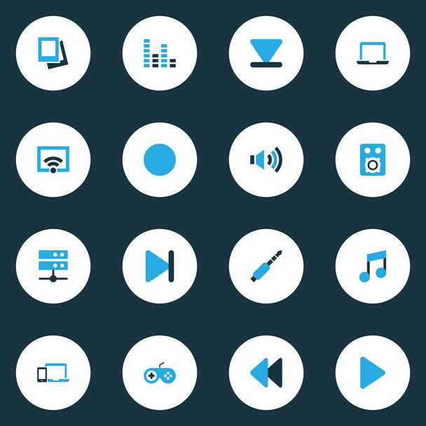 Media Colorful Icons Set. Collection Of Musical Note, Signal, Datacenter And Other Elements. Also Includes Symbols Such As Volume, Audio, Jack. - Vetor, Imagem