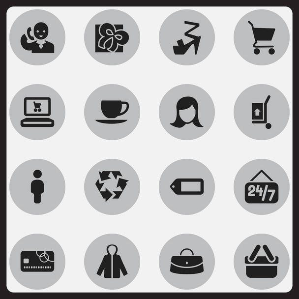 Conjunto de 16 ícones comerciais editáveis. Inclui símbolos como Lady Aspect, Discurso, Entrega de carga e muito mais. Pode ser usado para Web, Mobile, UI e design infográfico
. - Vetor, Imagem