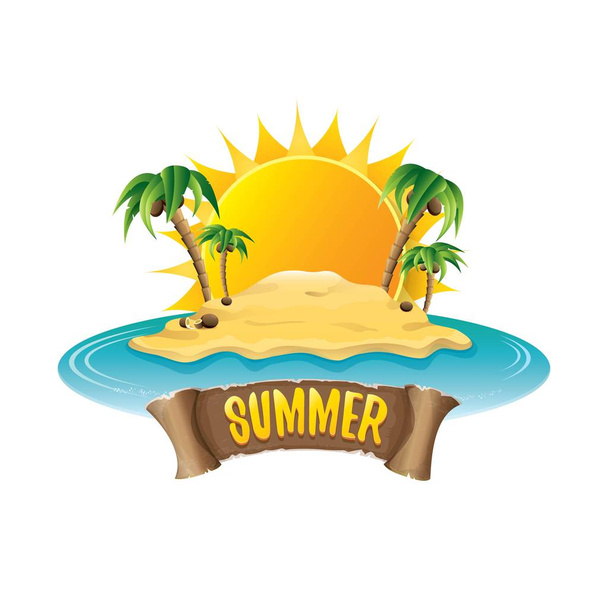 vector summer label with island tropical beach - Διάνυσμα, εικόνα