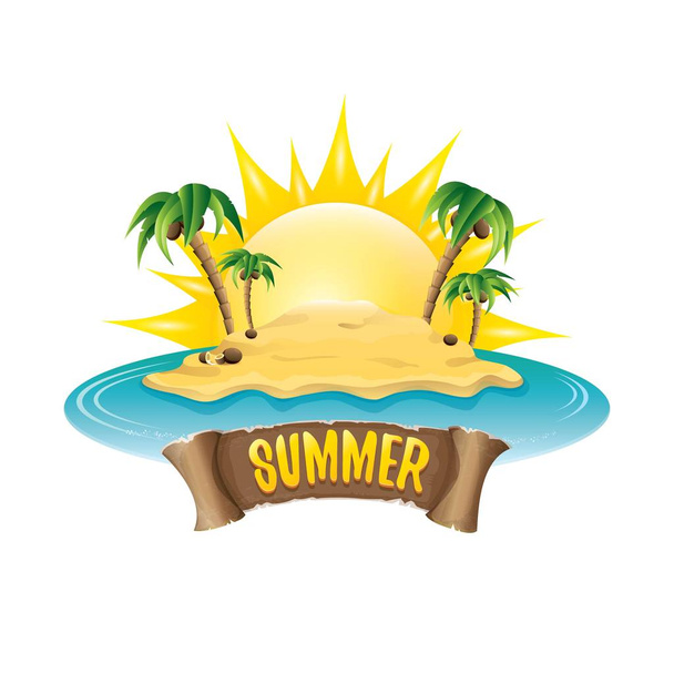 vector summer label with island tropical beach - Διάνυσμα, εικόνα