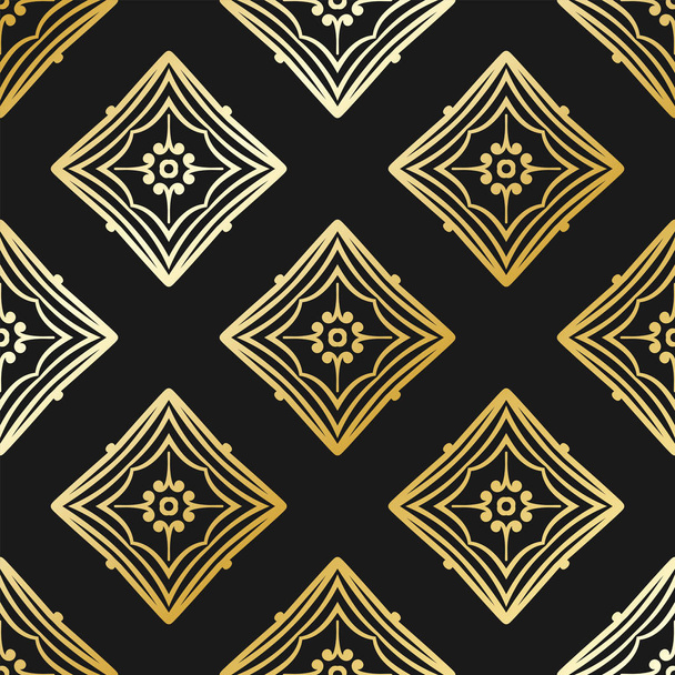 Ornamental wallpaper, vector luxury background. Vintage pattern on black with golden gradient. - Vetor, Imagem