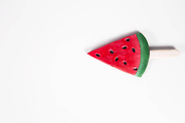 watermelon shaped ice cream pop on white background - Photo, Image