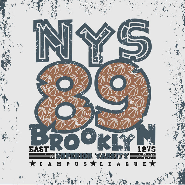 T-paita New York, Brooklyn urheilu, yleisurheilu Typografia
 - Vektori, kuva