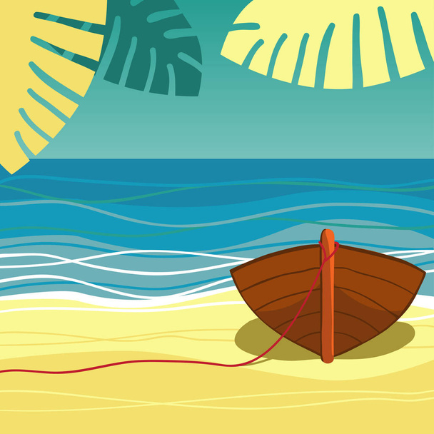 човен на пляжі
 - Вектор, зображення