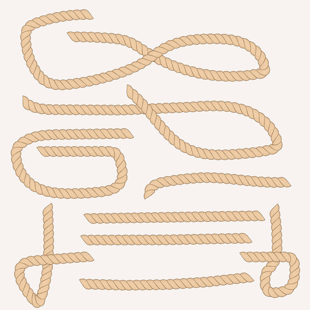 Verschillende vormen, grootte brown touwen op witte achtergrond. - Vector, afbeelding
