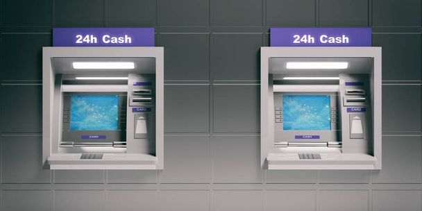 ATM machines on metal tiles background. 3d illustration - Photo, Image