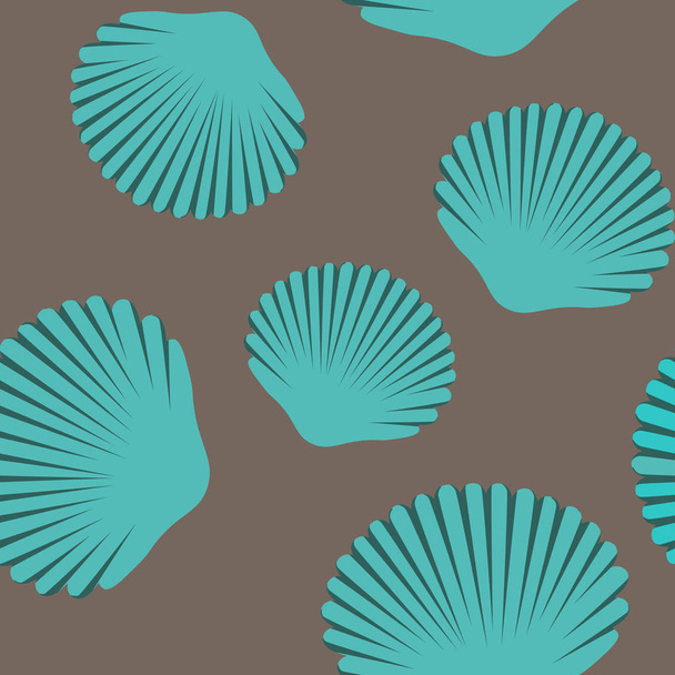 Seamless pattern of blue seashells - Διάνυσμα, εικόνα