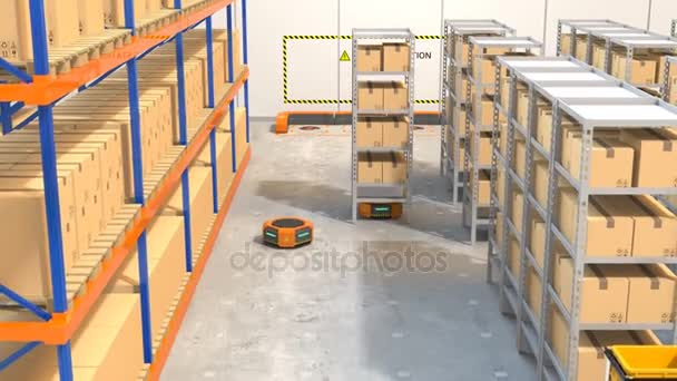 Αποθήκη ρομπότ που μεταφέρουν εμπορεύματα αυτόματα - Πλάνα, βίντεο