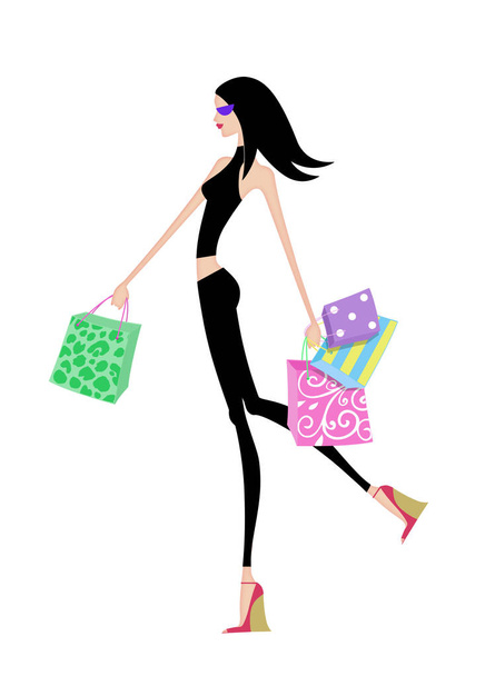 Chic Girl Walking With Shopping Bags - Фото, зображення