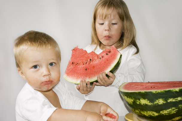 Two children eat Watermelon - Zdjęcie, obraz