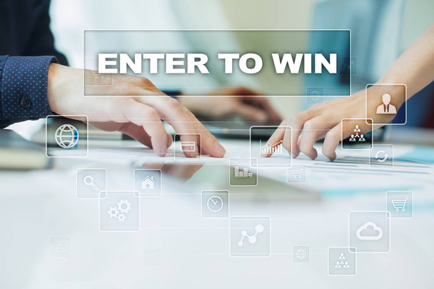 enter to win on virtual screen. Business, technology and internet concept. - Photo, Image