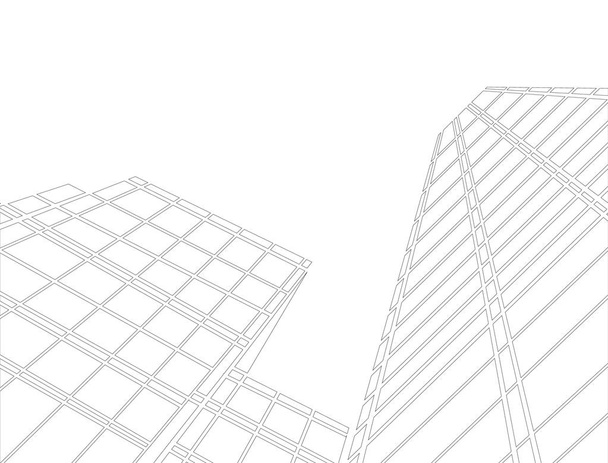 Perspective 3d Wireframe of building - Vector, Image