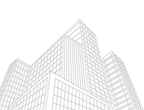 Perspektivy 3d drátový model budovy - Vektor, obrázek