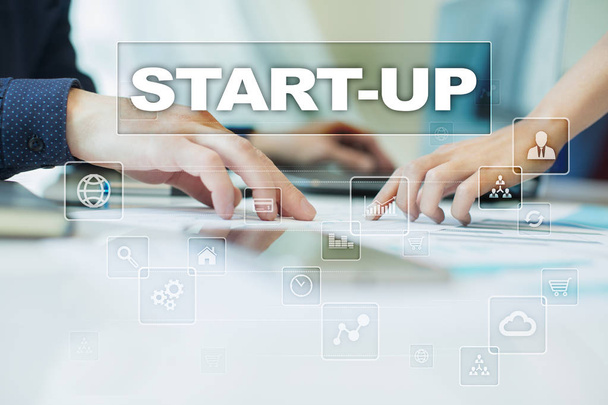start-up on virtual screen. Business, technology and internet concept. - Fotografie, Obrázek
