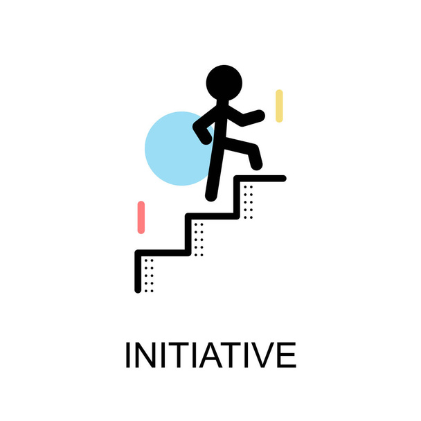 Πρωτοβουλία λογότυπο και άνθρωπος με σκάλες σε λευκό φόντο έργα - Διάνυσμα, εικόνα