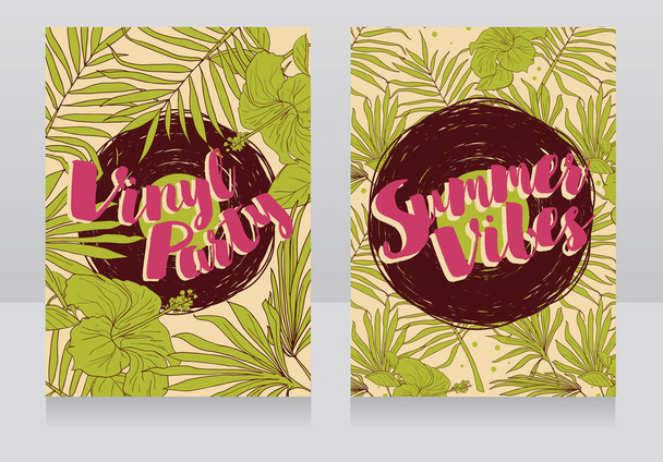 disco style invitations in trendy tropical style - ベクター画像
