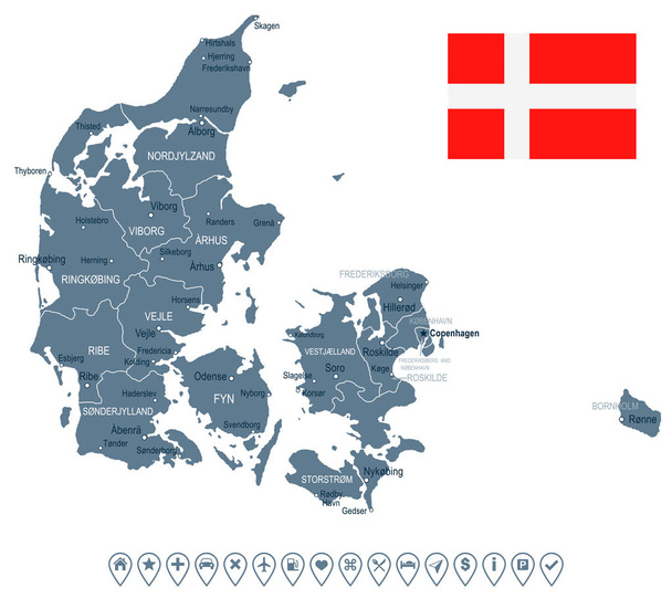 Dinamarca - mapa e ilustración de la bandera
 - Vector, imagen