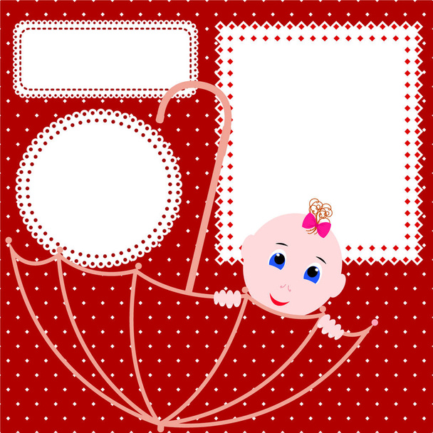 Baby shower greeting card, invitation, banner. Cute little girl, - Διάνυσμα, εικόνα