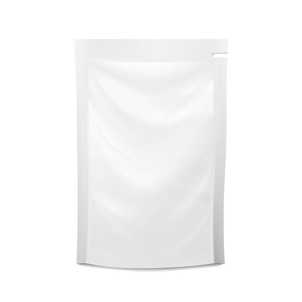 Sacchetto di plastica sputata bianca. Vector Doypack Food Bag Packaging. Modello per purea, bevande, cosmetici. Packaging Design. Illustrazione isolata vettoriale
. - Vettoriali, immagini