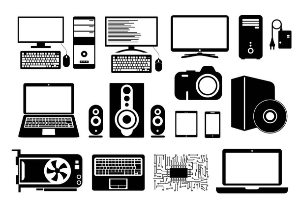 Elektronikus eszközök ikonjának a weboldalak, alkalmazások, az okostelefonok és a tabletta. Ikonok beállítása.  - Vektor, kép