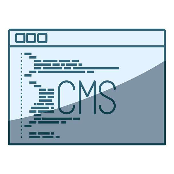 μπλε σκίαση σιλουέτα του παράθυρο προγραμματισμού με δέσμη ενεργειών κώδικα cms - Διάνυσμα, εικόνα