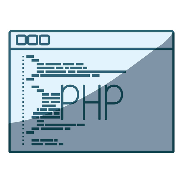 silhouette d'ombrage bleu de la fenêtre de programmation avec code script php
 - Vecteur, image