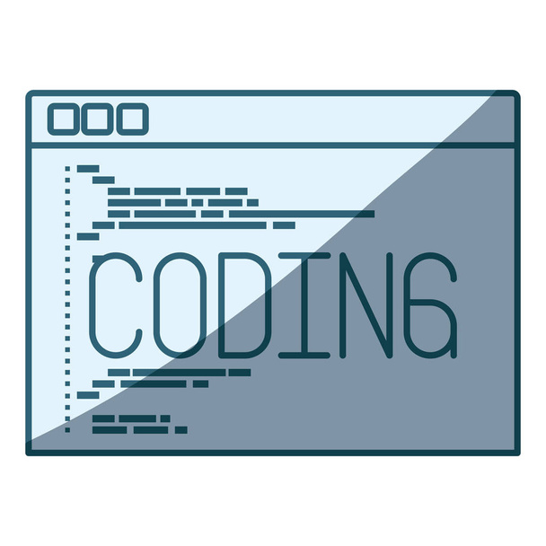 silueta de sombreado azul de la ventana de programación con script de codificación
 - Vector, imagen
