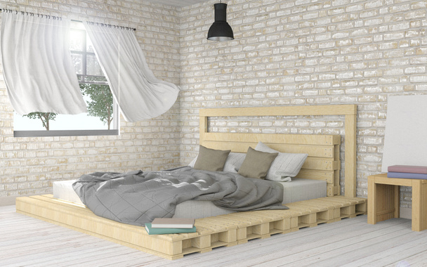 Blanco moderno y minimalista dormitorio interior
 - Foto, Imagen