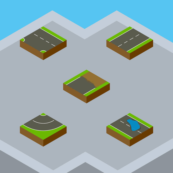 Isometric Road Set Of Plash, Downward, Driveway And Other Vector Objects. Also Includes Bitumen, Road, Single Elements. - Vector, imagen