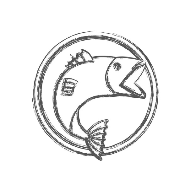 bosquejo borroso silueta emblema circular con pez bocazas
 - Vector, imagen