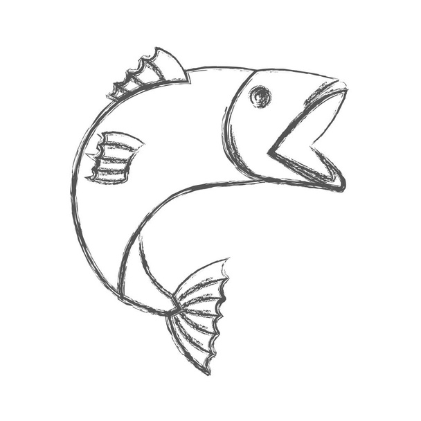 homályos vázlat sziluettje tátott szájjal pisztráng hal - Vektor, kép