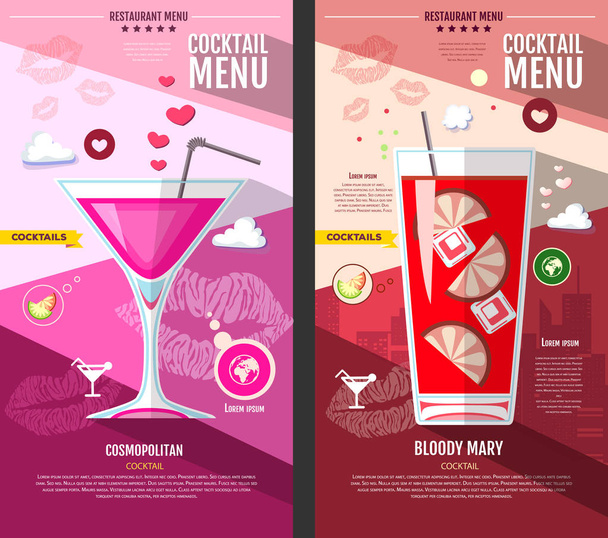 Flat style cocktail menu design - Vetor, Imagem