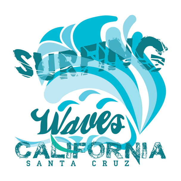 t-shirt surfen Californië, grafisch, print ontwerp, surfers print  - Vector, afbeelding