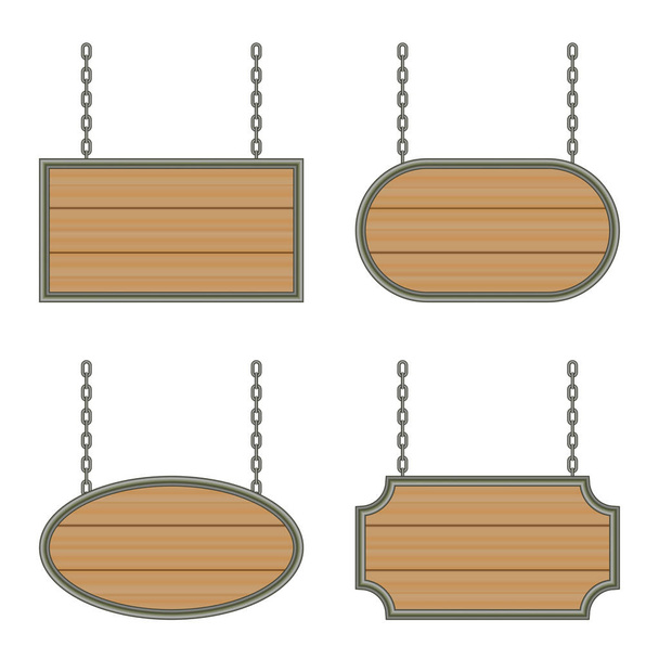 wooden sign with iron frame on the chains. vector - Vektor, obrázek