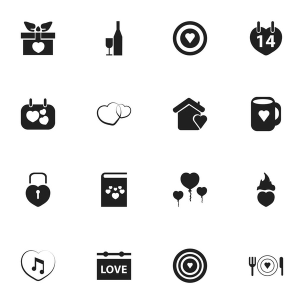 Conjunto de 16 Ícones de Amor Editáveis. Inclui símbolos como Cap, Dartboard, Romance e mais. Pode ser usado para Web, Mobile, UI e design infográfico
. - Vetor, Imagem