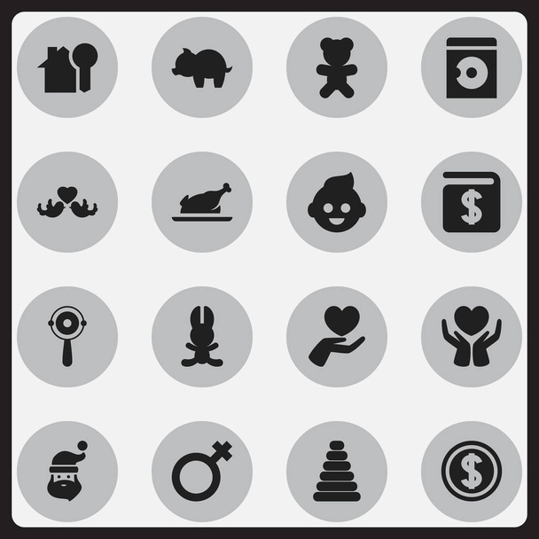 Készlet 16 szerkeszthető családi ikonok. Magában foglalja a szimbólumok, mint a torony, sült csirke, mosónő és így tovább. Lehet használni a Web, mobil, Ui és Infographic Design. - Vektor, kép