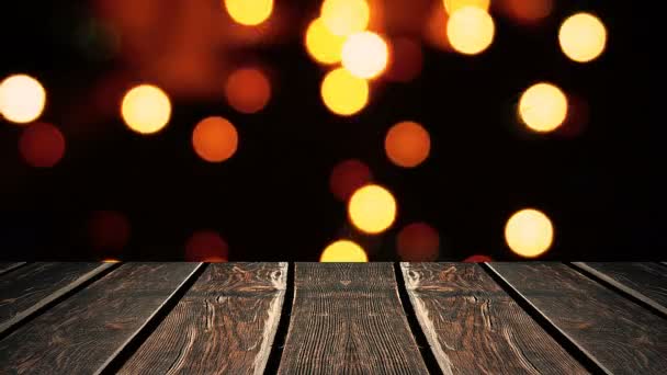 Perspektivisches Holz und Bokeh Hintergrund der Nacht und die schimmernde Blendung der Lichter. Artikel mit Vorlagen anzeigen - Filmmaterial, Video