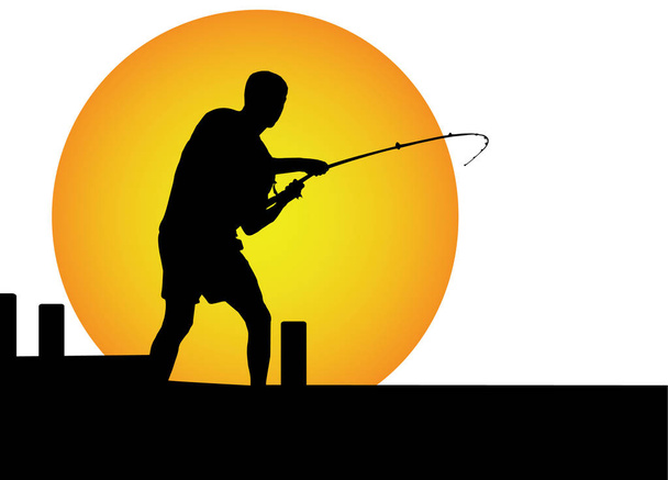 man fishing in the moonlight - Vector, Image