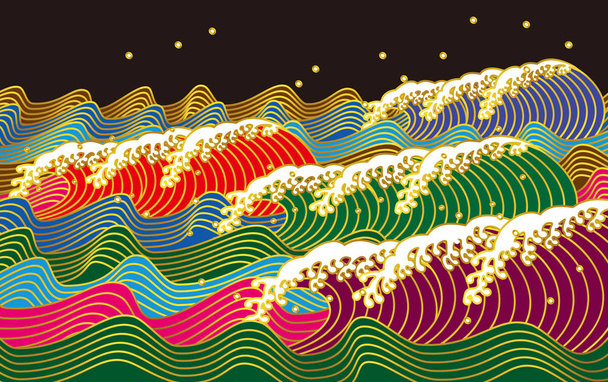 wave. Japanese style - Vector, Image