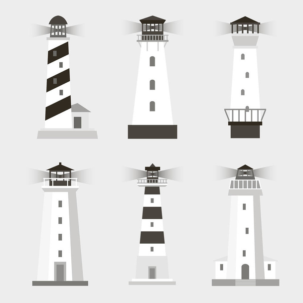 Vector set of cartoon flat lighthouses - Vektor, Bild
