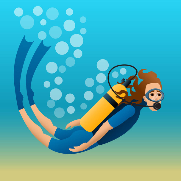 Mergulhador flutua na água.. Vector
 - Vetor, Imagem