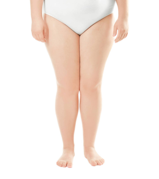 Overweight young woman in underwear - 写真・画像