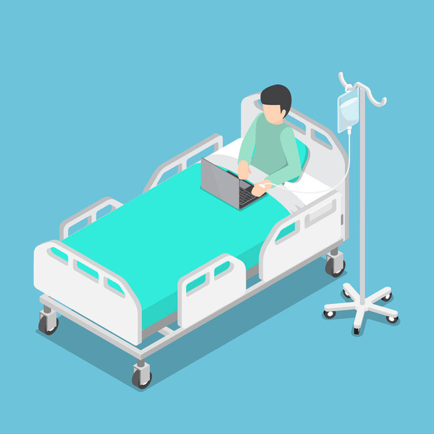 Homme d'affaires isométrique travaillant sur un lit d'hôpital
 - Vecteur, image