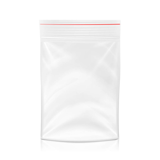 Bolso de bolsillo de polietileno de plástico Vector en blanco. Plantilla realista simulada de bolsa de bolsillo de plástico con cremallera, cerradura con cremallera. Ranura colgante limpia, empaquetado de la bolsa. Ilustración aislada
 - Vector, imagen