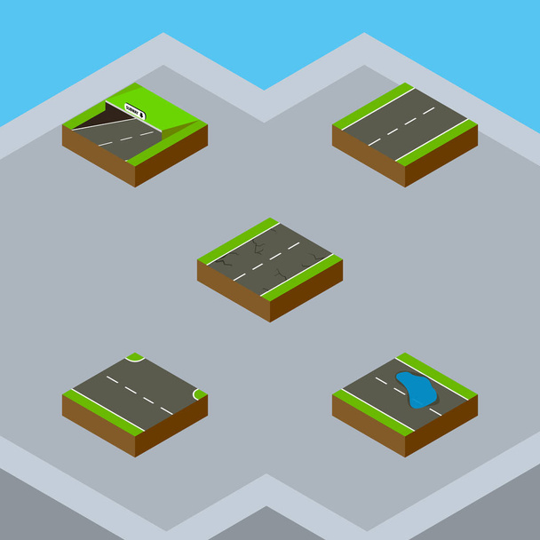 Isometric Road Set Of Plash, Rightward, Subway And Other Vector Objects. Also Includes Lane, Underground, Subway Elements. - Vector, imagen