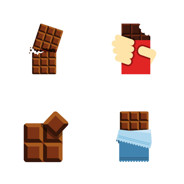 Lapos Cacao ikonkészlet kakaó, burkoló, alakú doboz és egyéb vektoros objektumokat. Is alakú, desszert, csokoládé elemek. - Vektor, kép